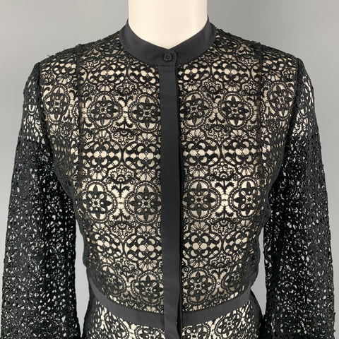 HONOR Size 2 Black Cotton Lace Leather Cuff Blouse