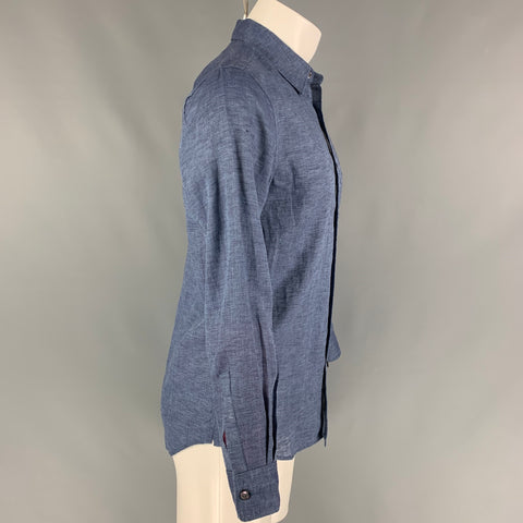 THEORY Size XS Blue Linen Button Down Long Sleeve Shirt