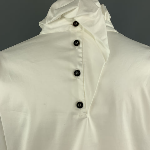 PIAZZA SEMPIONE Taille S Blouse à col froncé en mélange de coton blanc