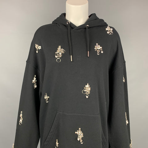 GIVENCHY SS 2021 Taille XS Noir Cristal Embellissement Coton Pull à capuche surdimensionné