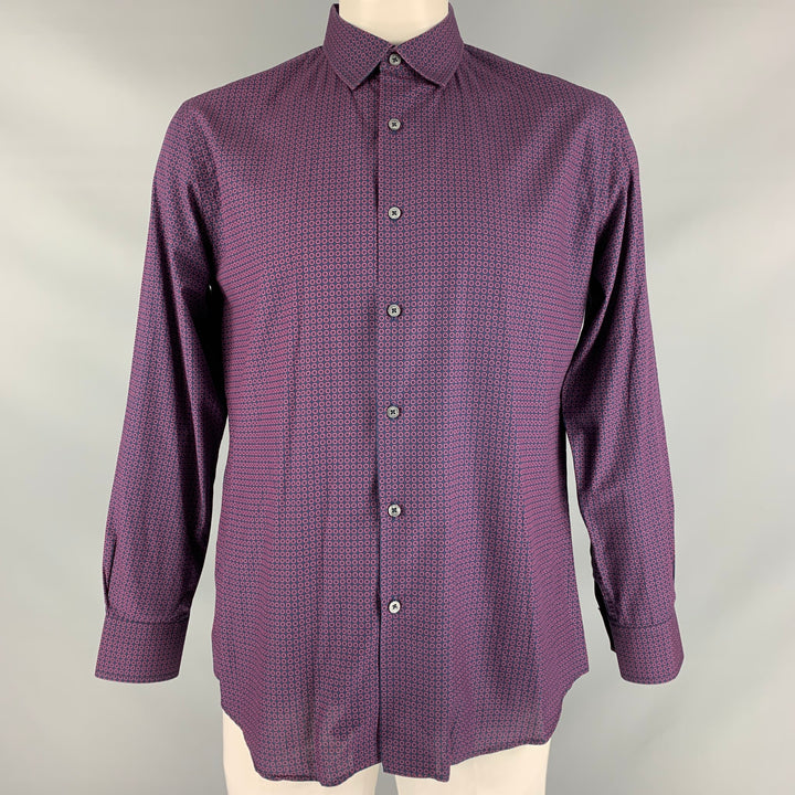 PAUL SMITH Size L Navy &  Fuchsia Dots Slim Fit Long Sleeve Shirt