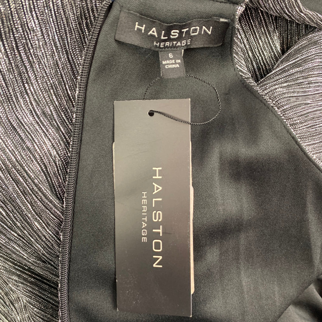 HALSTON HERITAGE Taille 6 Robe de cocktail en mélange de polyester argenté et noir
