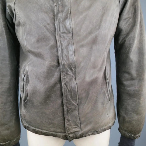 GIORGIO BRATO 38 Taupe Distressed Leather & Silk High Collar Jacket GIORGIO BRATO