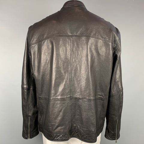 JOHN VARVATOS Size XXL Black Leather Zip Up & Snaps Jacket