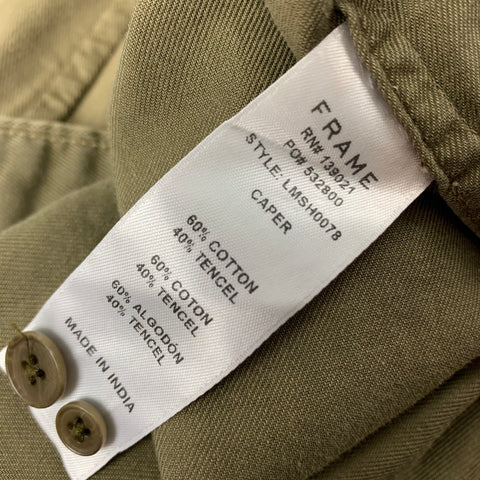 FRAME Size S Olive Cotton Tencel Button Up Long Sleeve Shirt