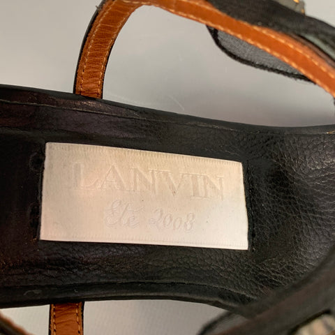 LANVIN Talla 9 Sandalias con cinta de seda y cuero negro