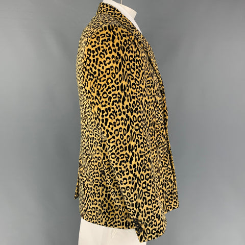 NOAH Size 40 Tan Black Animal Print Cotton Peak Lapel Sport Coat