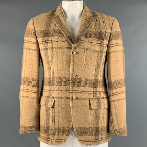 POLO by RALPH LAUREN Size 42 Beige Brown Plaid Single Breasted Sport Coat