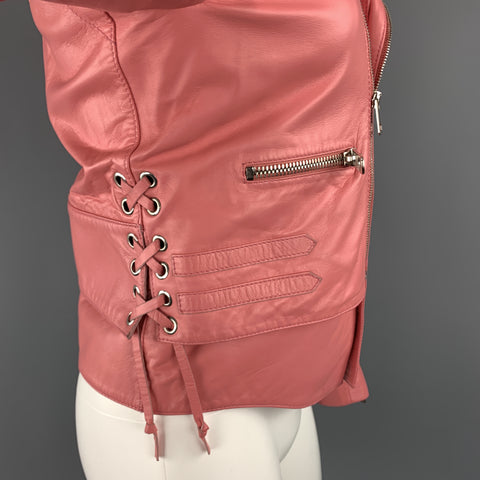 BALENCIAGA Size 6 Pink Quilted Leather Moto Biker Jacket