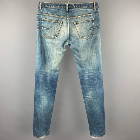 DIOR HOMME Size 32 Indigo Distressed Denim Button Fly Jeans