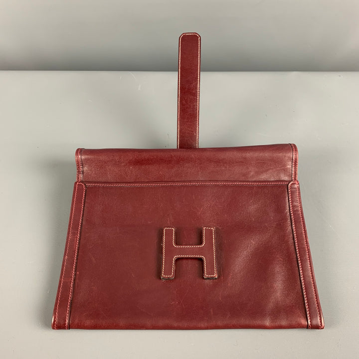 LEDERER Burgundy Contrast Stitch Leather Clutch Handbag & Leather Goods