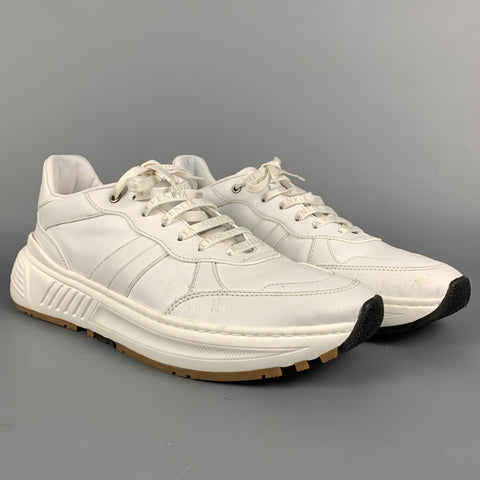 BOTTEGA VENETA Taille 12 Baskets à lacets en cuir blanc