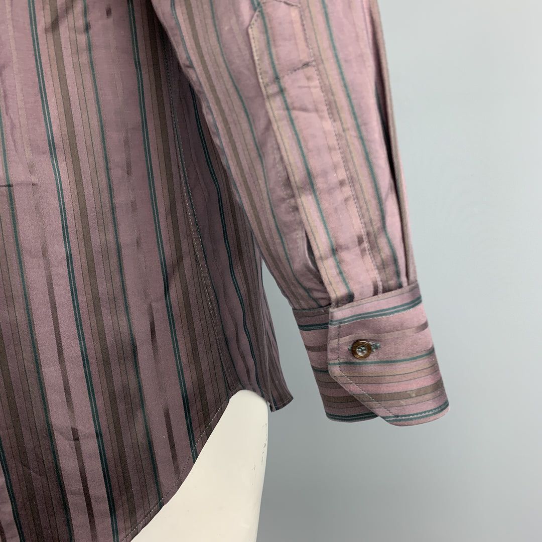 ETRO Size M Brown Stripe Cotton Button Up Long Sleeve Shirt