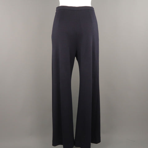 CHANEL Size 10 / FR 42 Navy Wool Jersey Wide Leg Silk Lined Pants