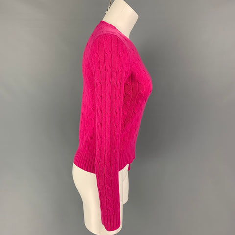 RALPH LAUREN Black Label Size M Raspberry Cashmere Cable Knit Crew-Neck Sweater