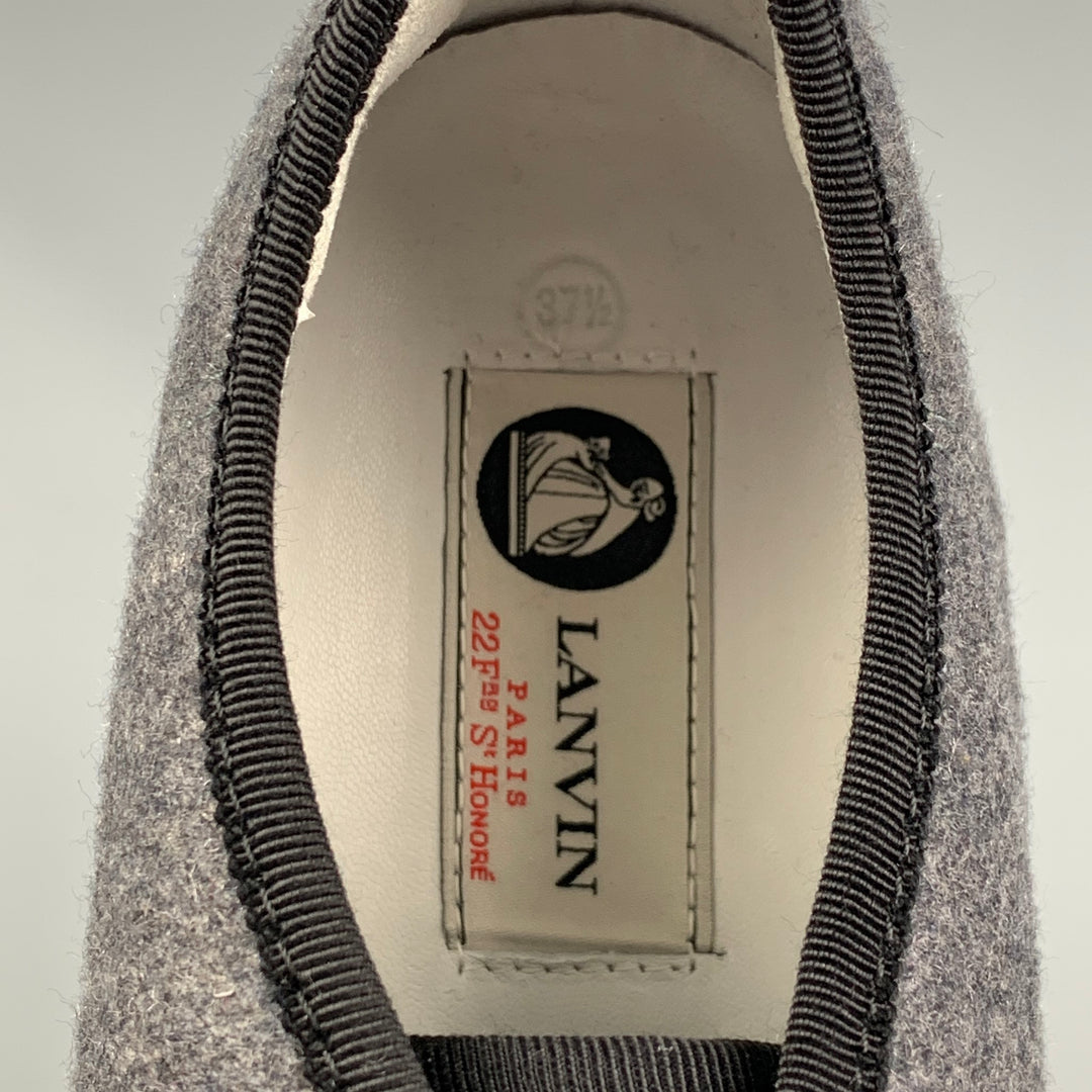 LANVIN Taille 7.5 Baskets à lacets en laine grise et noire avec bordure en cuir