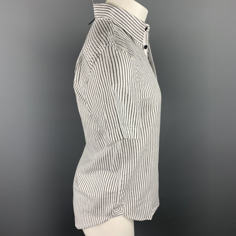 RAG & BONE Size S White & Black Stripe Cotton / Linen Short Sleeve Shirt