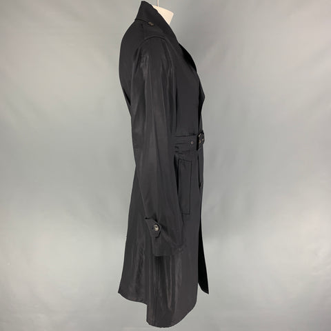 PRADA Size 42 Navy Belted Double Breasted Trench Coat