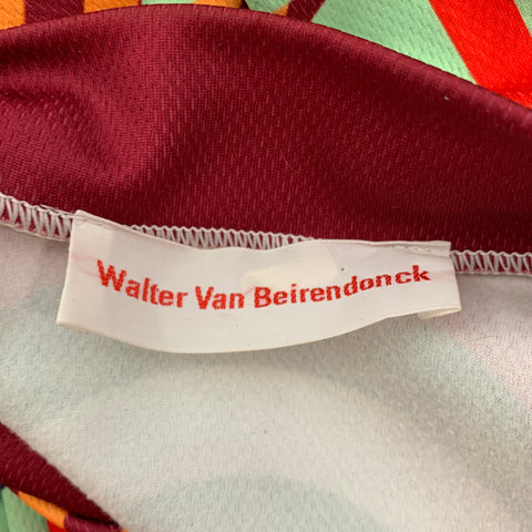 WALTER VAN BEIRENDONCK FW14 Size S Orange Burgundy Graphic Nylon Jersey Bike Top