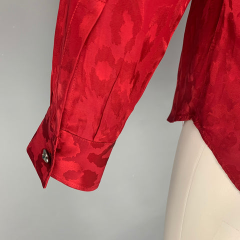 JUST CAVALLI Size S Red Animal Print Acetate Viscose Long Sleeve Shirt