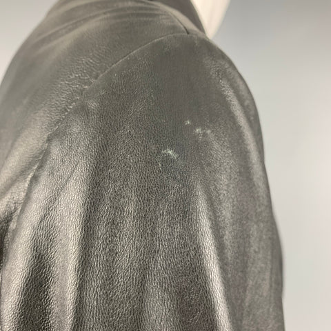 ARMANI COLLEZIONI Size 40 Black Leather Notch Lapel Jacket