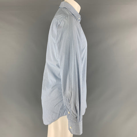 LANVIN Size M Blue White Stripe Cotton Button Up Long Sleeve Shirt