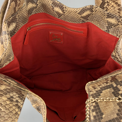 CHRISTIAN LOUBOUTIN Beige Snake Skin Hobo Buckle Shoulder Handbag
