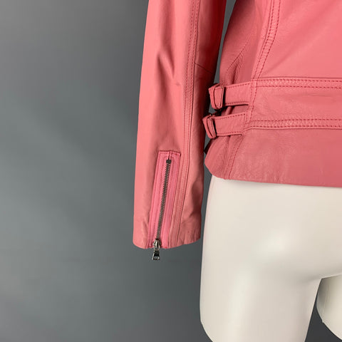 REBECCA TAYLOR Size 6 Pink Leather Motorcycle Jacket