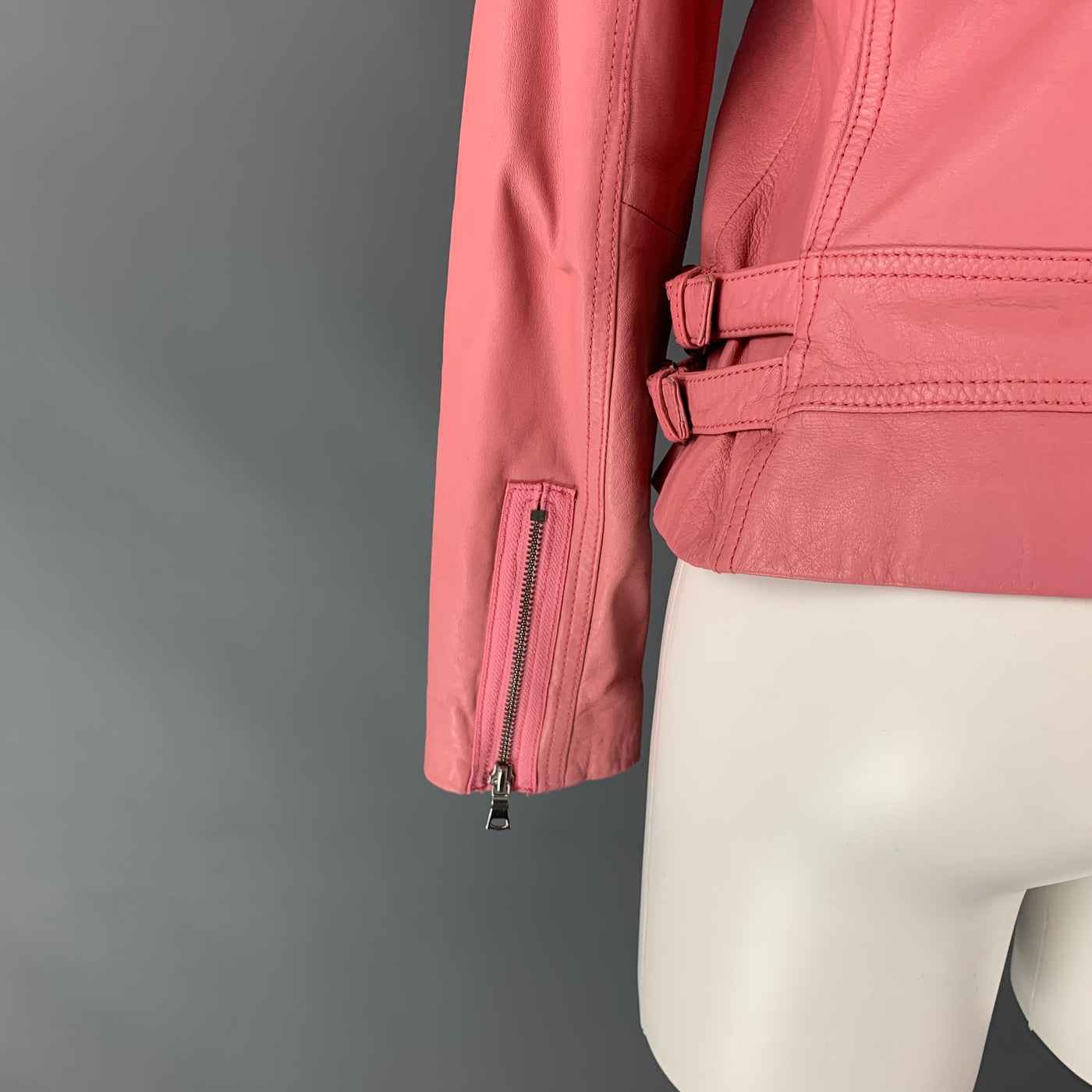 Female Fashion Pink Leather Motorcycle Jacket