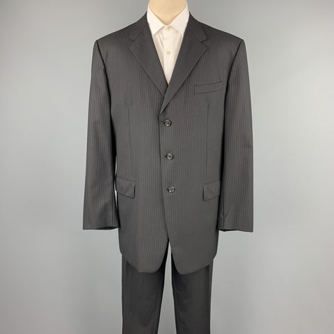 PRADA Size 48 Long Black Stripe Wool Notch Lapel Suit