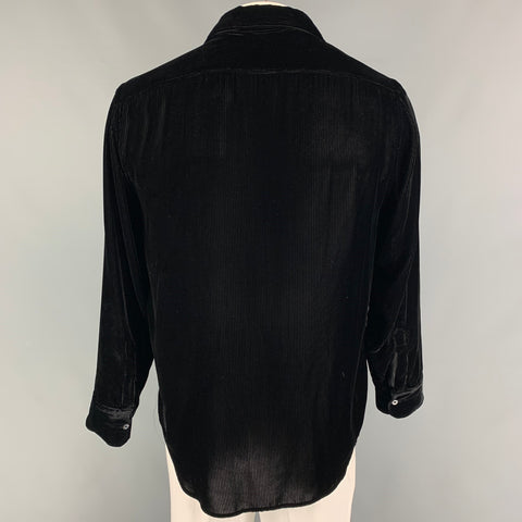 ARMANI COLLEZIONI Size L Black Pinstripe Viscose Silk Long Sleeve Shirt