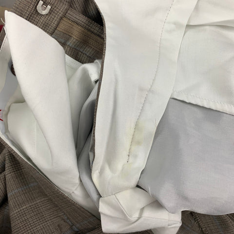 ISAIA Size 48 Long Taupe Plaid Wool Notch Lapel Suit