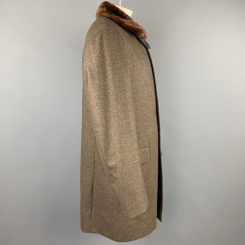 LORO PIANA Storm System Size 46 Taupe Heather Wool / Cashmere Fur Collar Coat
