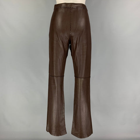 BARNEY'S NEW YORK Size M Brown Contrast Stitch Leather Casual Pants