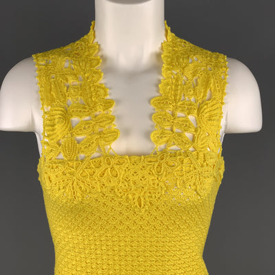 OSCAR DE LA RENTA Size XS Yellow Cotton Hand Knit Crochet Lace Sleeveless Cocktail Dress