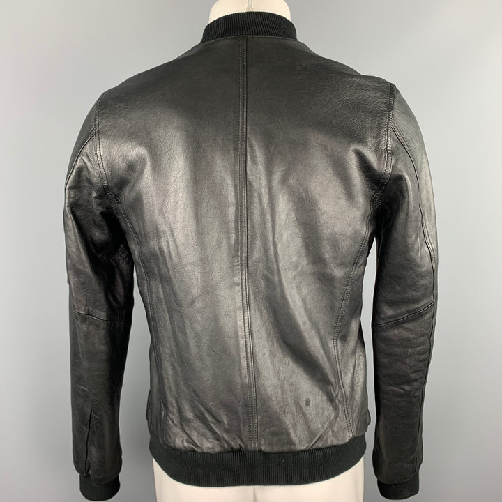 BLK DNM Size S Black Leather Zip Up Bomber Jacket