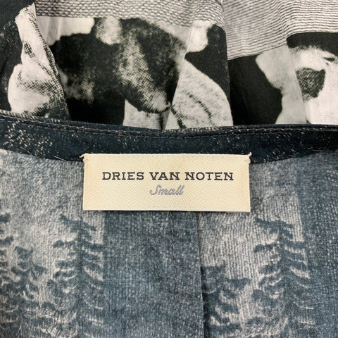 DRIES VAN NOTEN Spring 2012 Size S Charcoal White Tapestry Cotton Pleated Oversized Dress