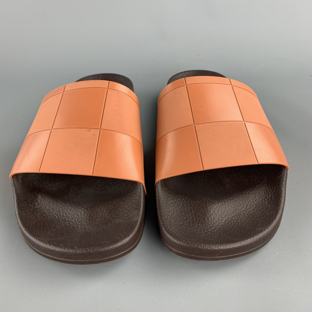 ADIDAS x RAF SIMONS Size 10 Tan Checkered Rubber Slide Sandals