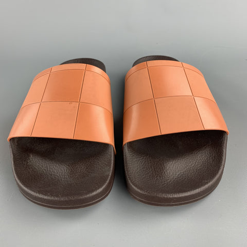 ADIDAS x RAF SIMONS Size 10 Tan Checkered Rubber Slide Sandals