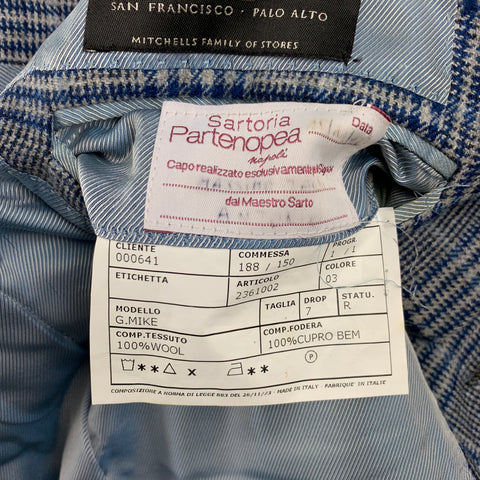 SARTORIA PARTENOPEA for WILKES BASHFORD Size 38 Grey & Blue Plaid Wool Sport Coat