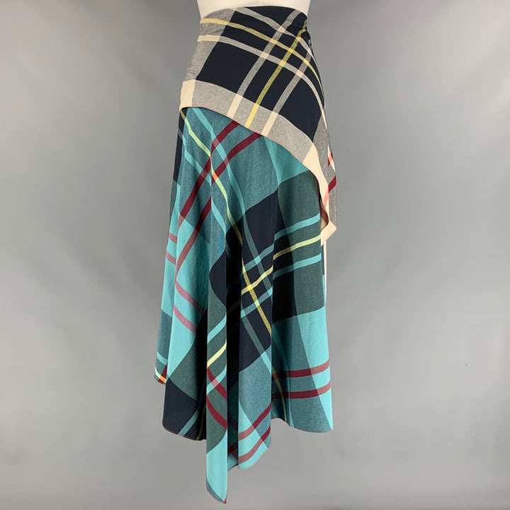 J.W.ANDERSON Size 6 Multi-Color Madras Viscose / Cotton Draped Long Skirt