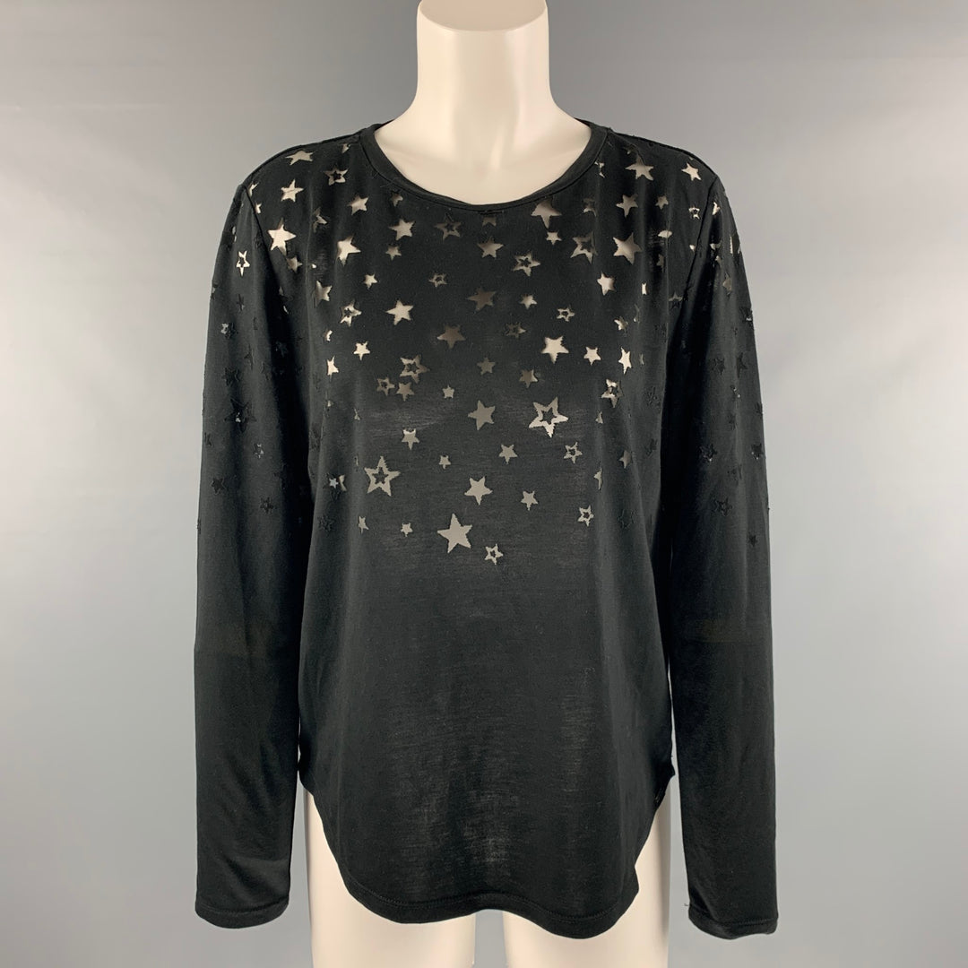 SCOTCH AND SODA Size M Black Viscose Polyester Stars T-Shirt