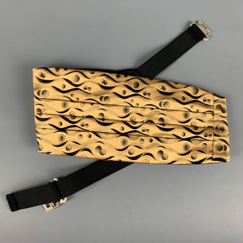 NEIMAN MARCUS Yellow Black Abstract Silk Cummerbund Bow Tie Set