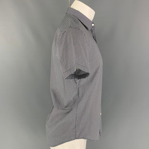 THEORY Size S Black White Cotton Lyrca Button Down Short Sleeve Shirt