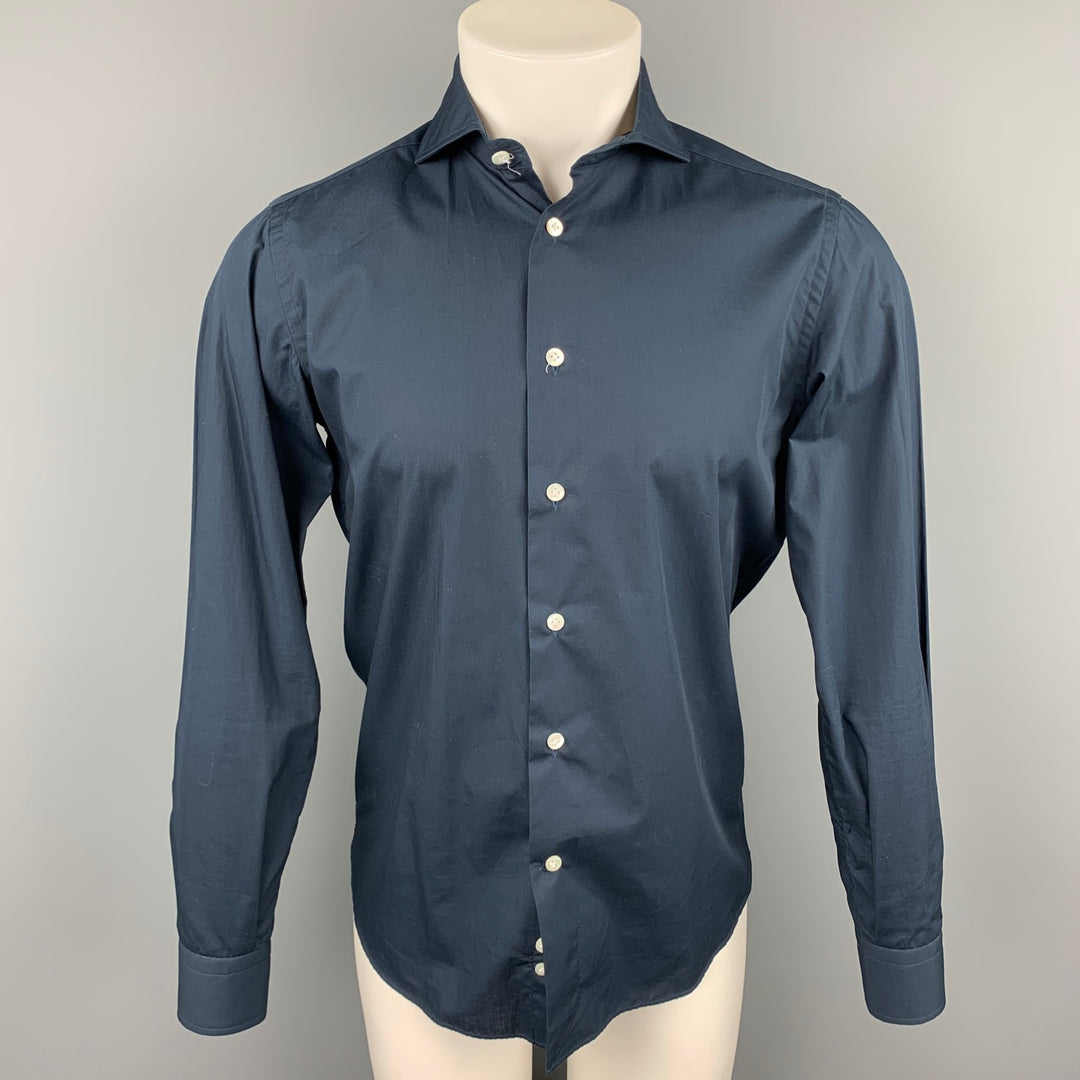 BRANCACCIO Size S Navy Cotton Button Up Long Sleeve Shirt