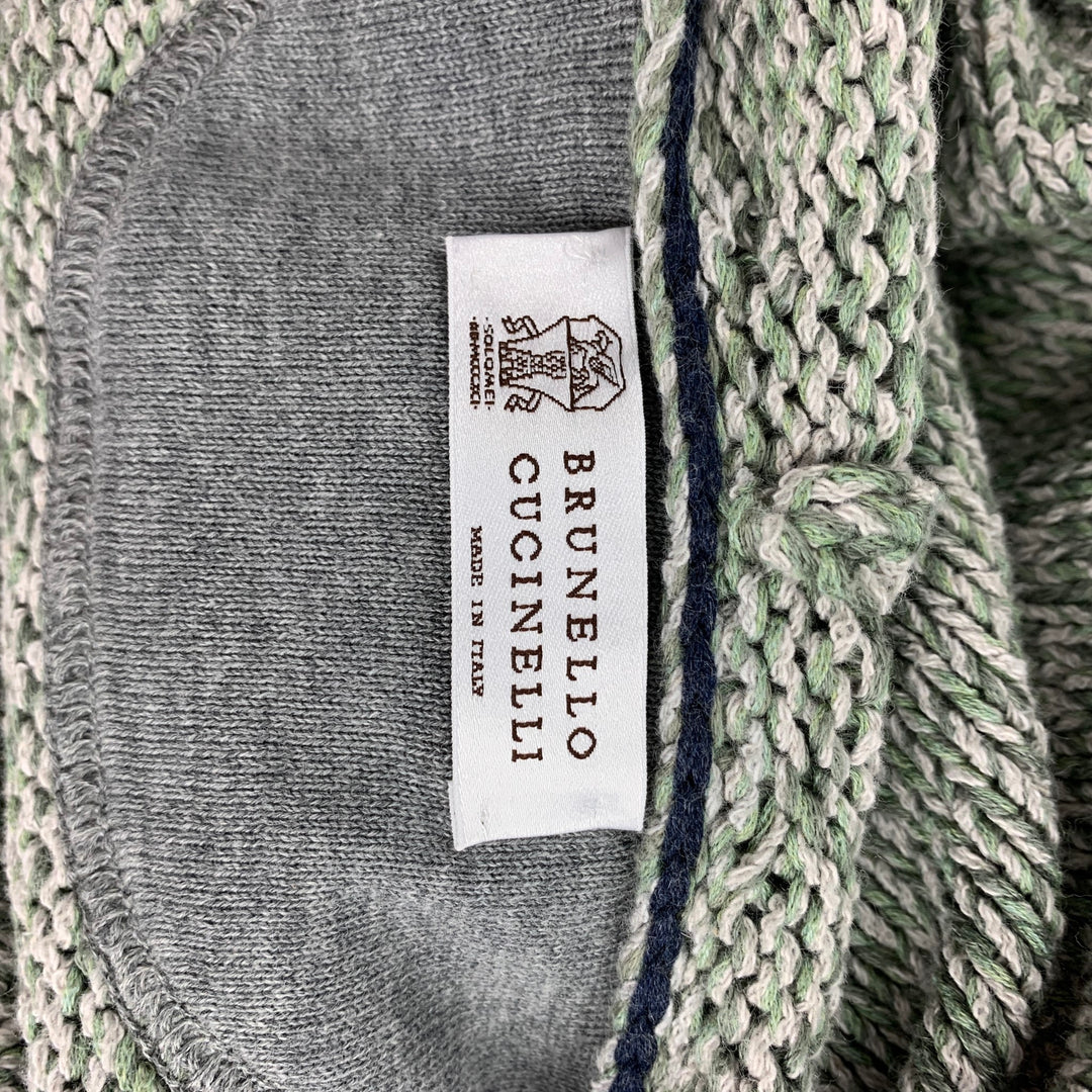 BRUNELLO CUCINELLI Taille 42 Veste à capuche en coton/acrylique chiné vert et gris clair