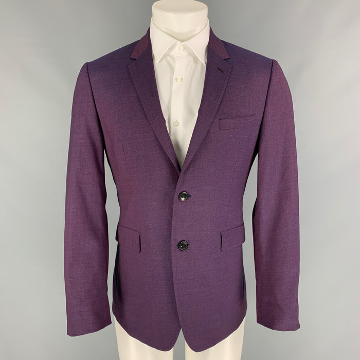 PAUL SMITH Abrigo deportivo Kensington Fit Talla 38 Regular Púrpura Azul marino Rejilla Lana / Seda