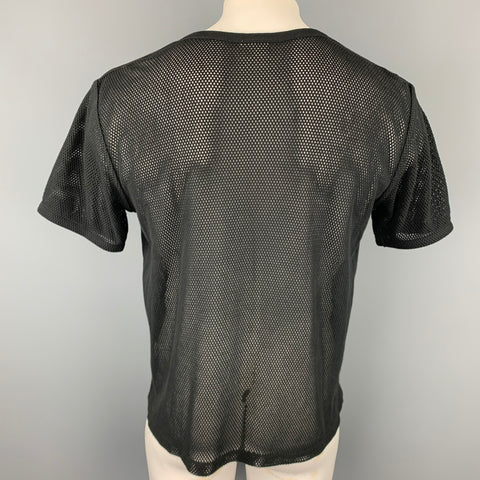 DRIES VAN NOTEN Size L Black Mesh Cotton Crew-Neck T-shirt