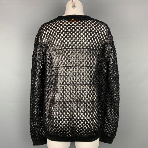 TORY BURCH Taille L Noir Voir à travers le pull à col rond en maille pailletée
