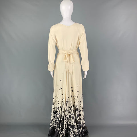 KAMPERETT Size S Cream Grey Silk Paint Splattered Wrap Dress